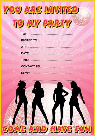Free Pink Disco Party Invitation